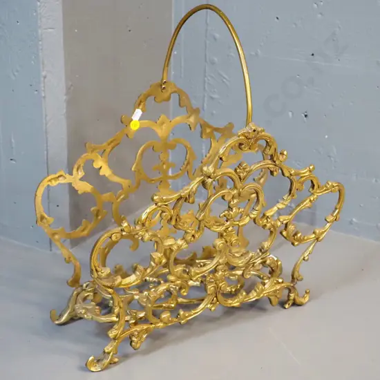 cast brass filigree pattern magazine rack H-450 with handle up L-400 W-220