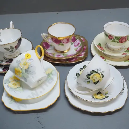 5 china trios - 2 Royal Albert, 2 Colclough, and 1 Shelley