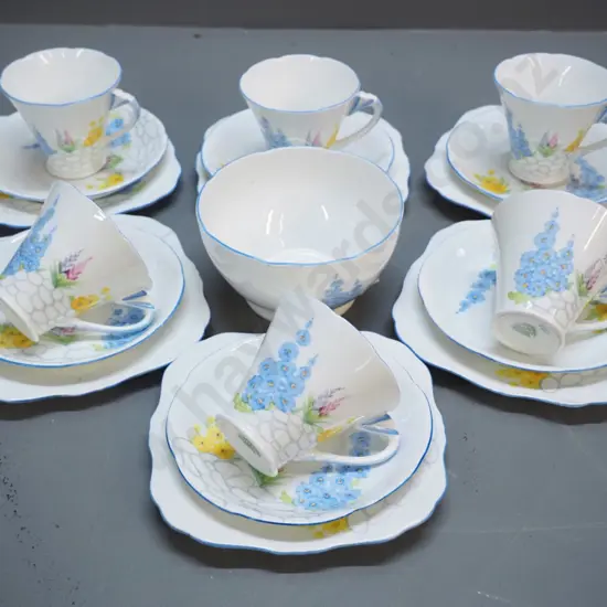 set of 6 Grafton trios and a sugar bowl - crack to one plate