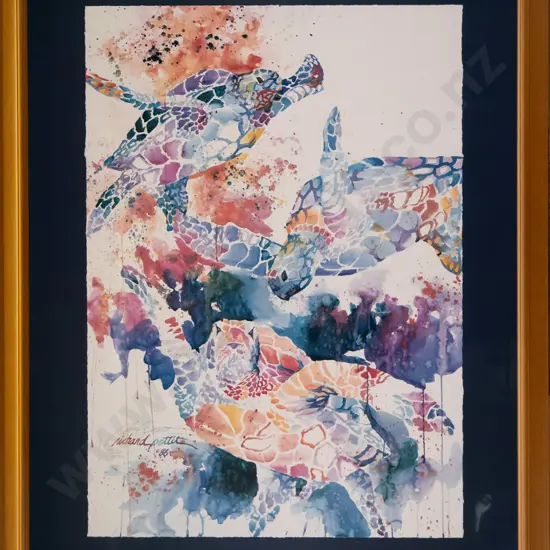 framed and signed Richard Pettit ltd edition print -turtles H-870 W-630