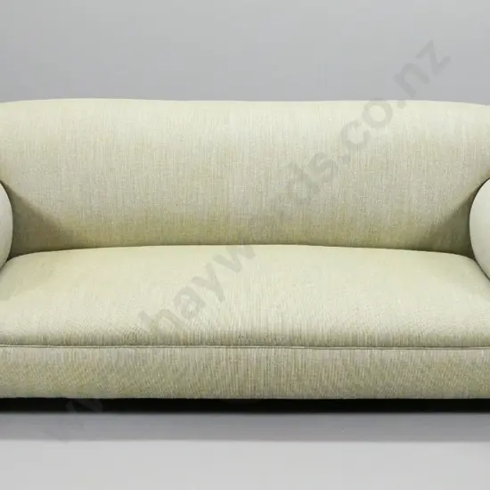 vintage coil-spring large rolled-arm chesterfield settee in green tweed fabric, on casters H-800 W-1970 D-820