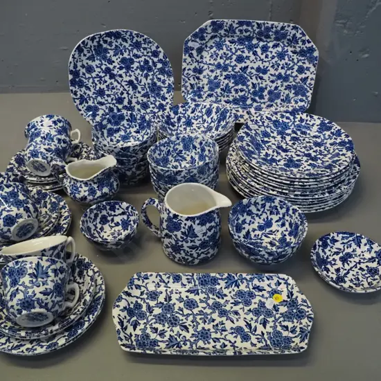 Burleigh "Arden" blue and white 6-place dinner set plus sandwich tray, cake plate etc - very good condition