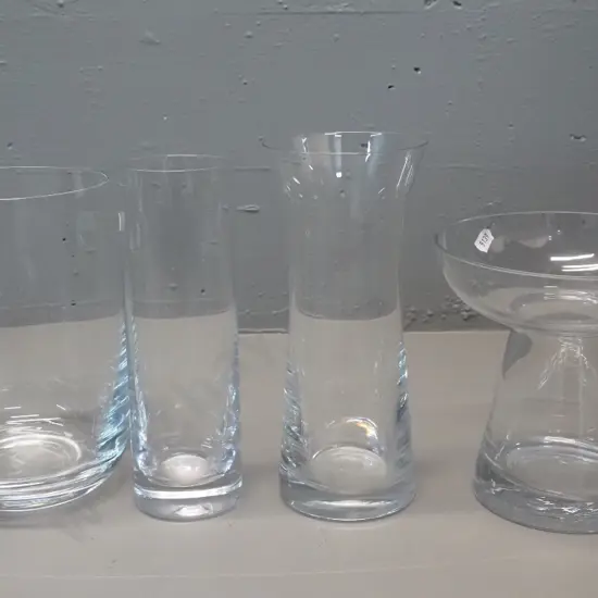 4 clear glass vases - tallest is H-230