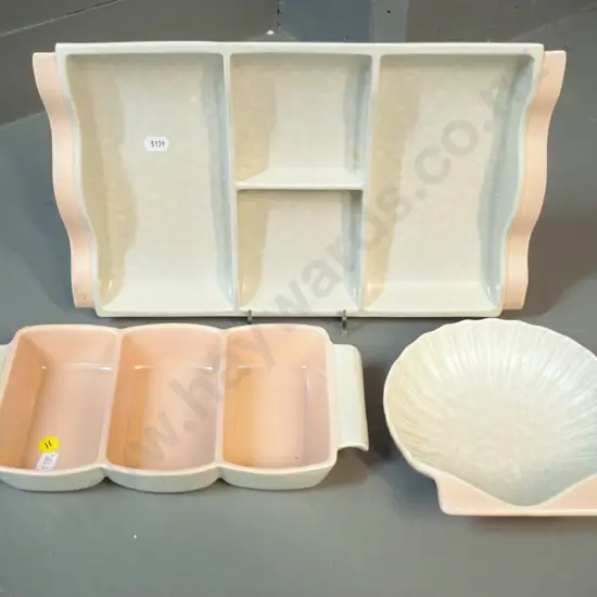 3 Poole seagull and pink serving ware items - largest dish L-340 W-220