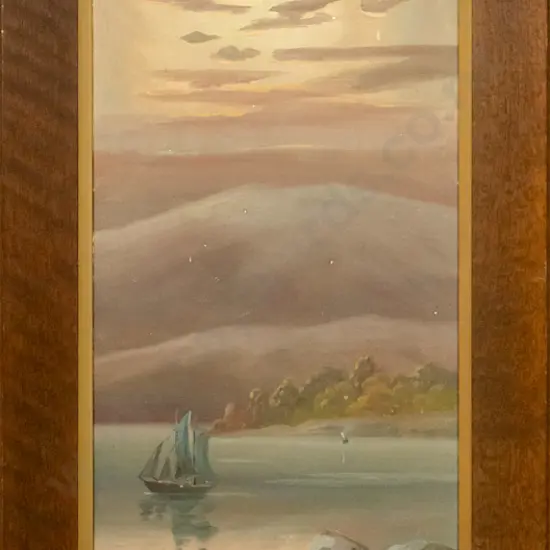 framed oil - coastal scene (slight damage) H-740 W-270