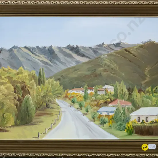 DH Leckie - framed oil "Queenstown for Lake Esplanade" H-260 W-340