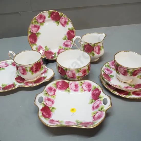 Royal Albert Old English Rose teaware items - tennis set, trio, cream & sugar, etc.