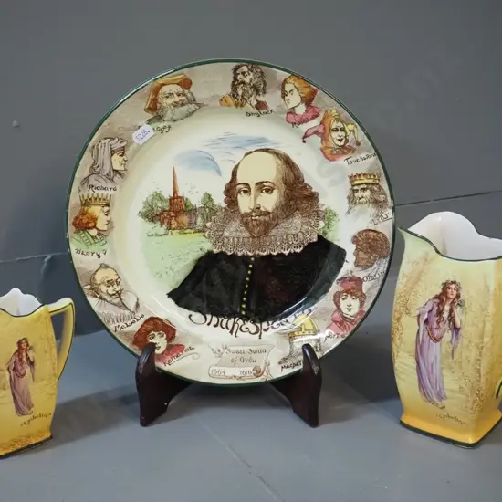 Royal Doulton Shakespeare plate D-260 and 2 Ophelia jugs