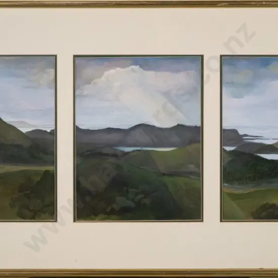 Betty Pilkington- framed triptych - Otago Peninsula H-340 W-720
