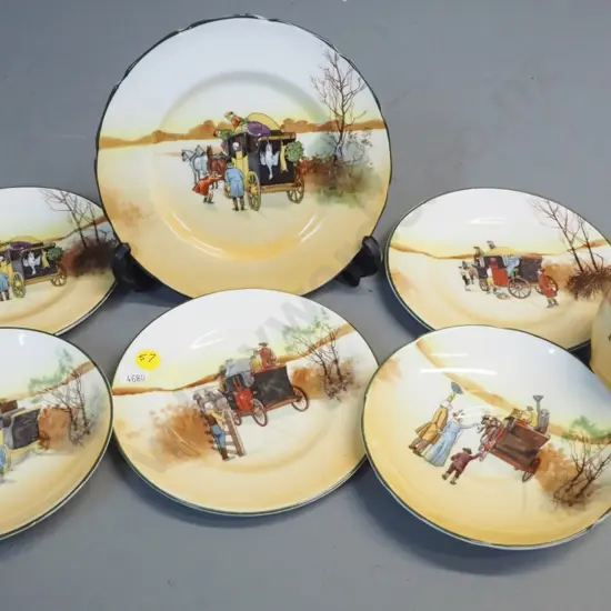 Royal Doulton coaching days china - 3 plates, trio, and spare saucer