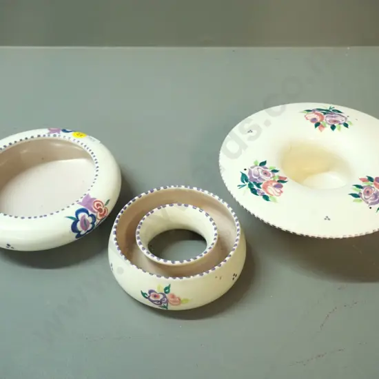 3 Poole hand-painted floral posie bowl vases - largest is D-180