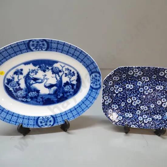 Burleigh Calico plate and a Johnson Brothers flow blue platter L-370 W-270