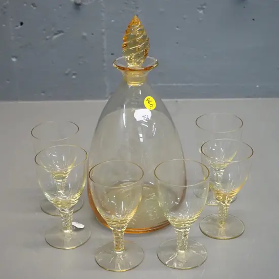 retro gold glass liqueur set - decanter H-220 and 6 glasses