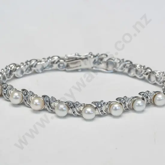 cultured pearl & cz bracelet stamped 925