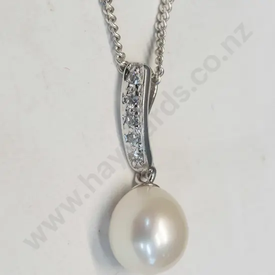 cultured pearl drop necklace - stamped 925