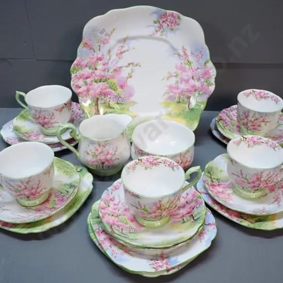 Royal Albert "Blossom Time" part tea set - missing one cup. Sugar bowl has chips