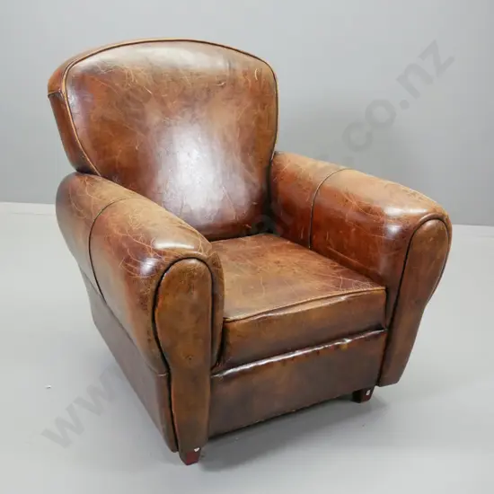 chesterfield rolled-arm antiqued finish leather armchair - some rubbing to leather H-900 W-840 D-800