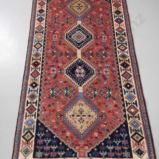 hand-knotted wool Persian floor rug - some fading L-1880 W-860