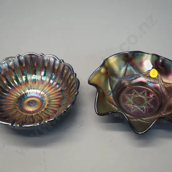 2 dark blue / purple carnival glass bowls - larger is D-150