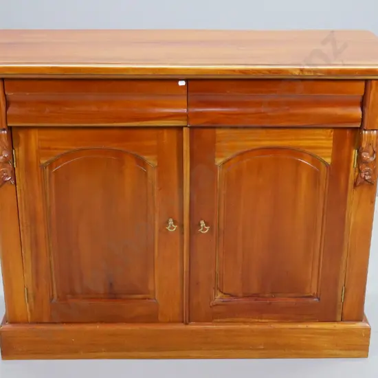 reproduction mahogany 2 door, 2 drawer chiffonier w/carved corbels H930 W1160 D480
