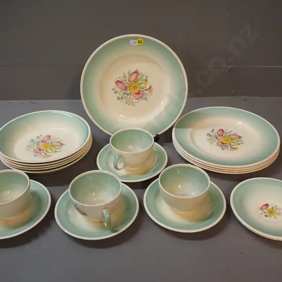 assorted - Susie Cooper Springtime dinnerware - 5 entrees, 5 soups, 4 cups & saucers, 2 spare saucers