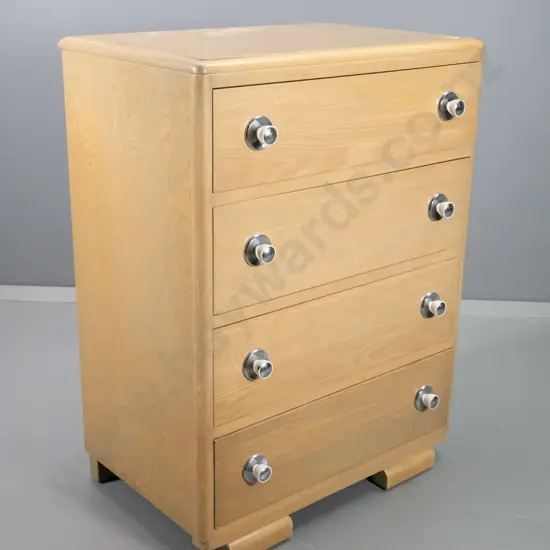 deco blonde oak 4-drawer chest with bakelite & chrome handles H910 W680 D440