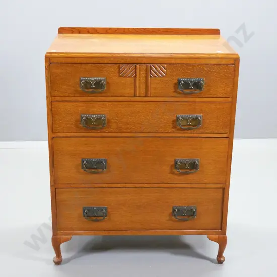 deco oak 4-drawer chest w/original brass drop handles H-1000 W-760 D-430