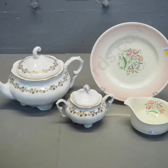 Susie Cooper 'Dresden' pattern plate and jug and a Czechoslovakian teapot & sugar bowl