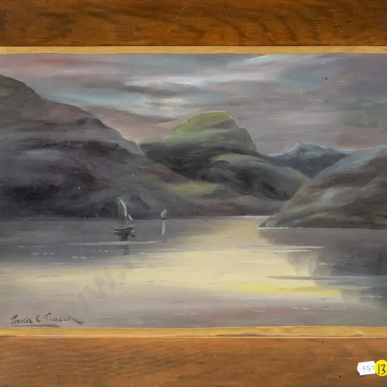 Jimsie C Fraser - framed oil - lake scene H-250 W-350