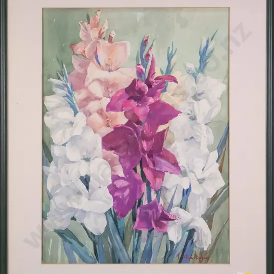 J William Hepburn - framed watercolour flowers H-480 W-350