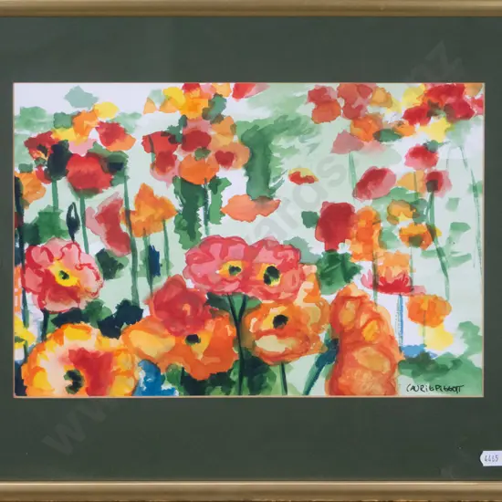 Laurie Piggott - framed watercolour - poppies H-220 W-320