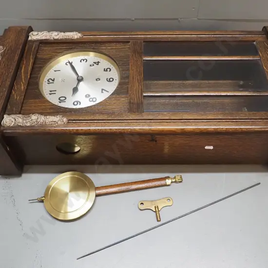 oak-cased 'grandmother' clock - untested, one chime rod loose - H-790 W-350 D-170