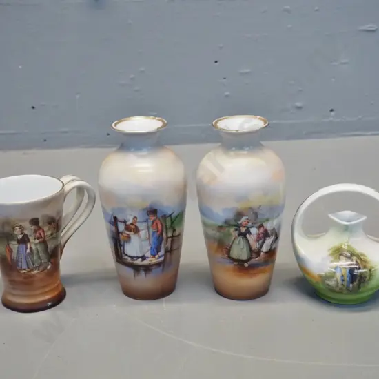 4 pieces of Royal Bayreuth china - 2 vases H-120, jug and basket vase