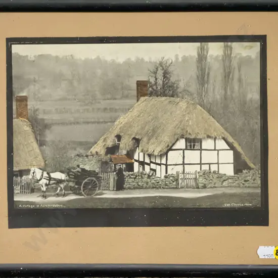 framed George Chance - hand coloured photograph - Cottage Herefordshire H-170 W-230