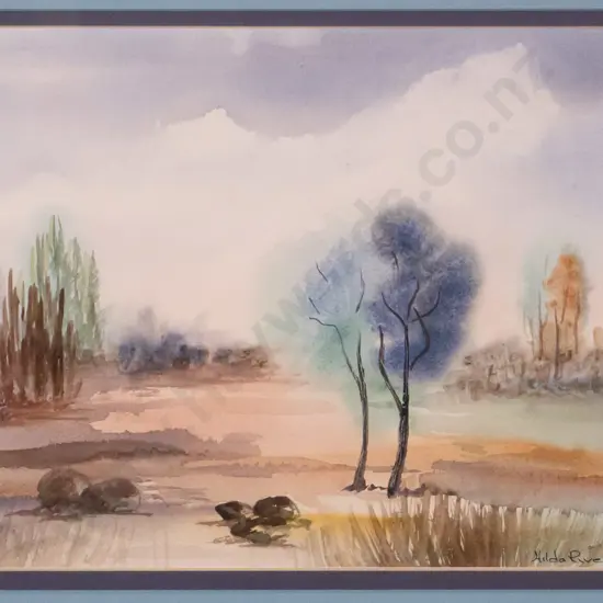 Hilda Rivers - framed watercolour - landscape H-260 W-350