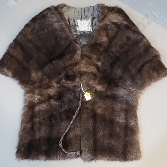 brown fur stole with Mutual Furs Dunedin label