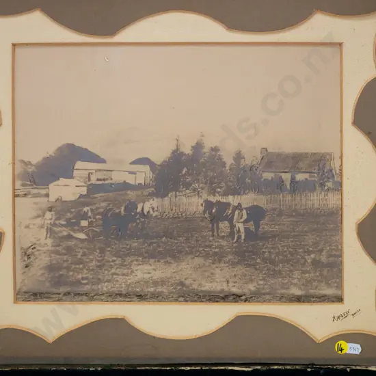 mounted vintage photograph - rural scene (slight damage) H-280 W-360