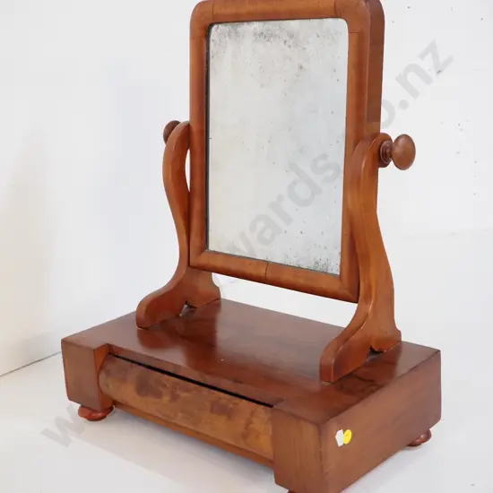vintage flame mahogany small dressing table cheval mirror with drawer - some desilvering, age wear H510 W410 D225