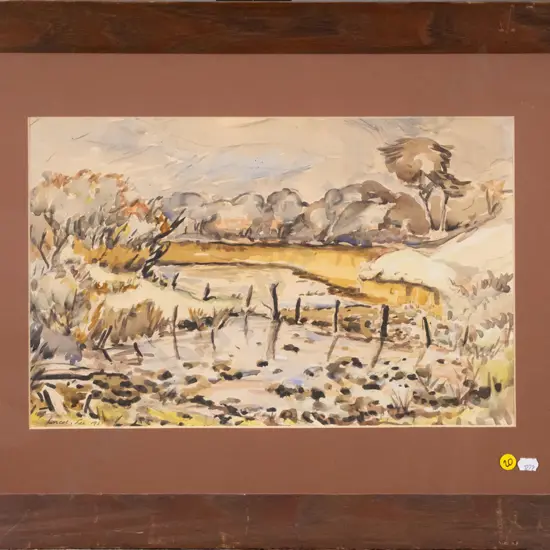 Lincoln Lee 1955 - framed watercolour - landscape H-270 W-410  (slight foxing)