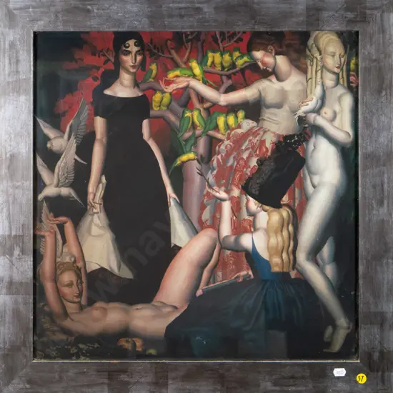 framed Jean Dupas print  "The Parakeets" H-480 W-480