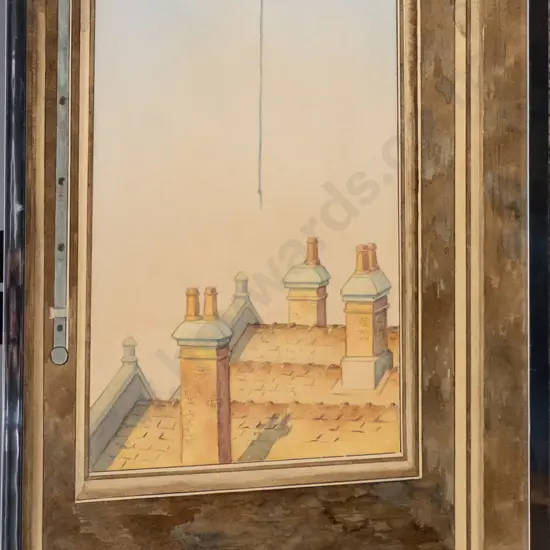 Jennifer Neutze - framed watercolour - window view H-570 W-400