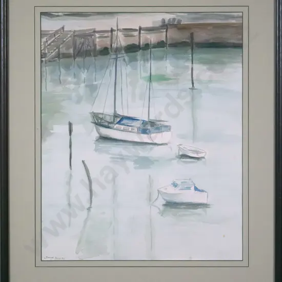 Yvonne Ryan '82 - framed watercolour "Kerikeri Basin" (slight foxing) H-400 W-330
