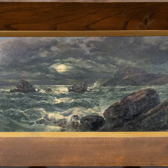 George William Carrington 1922 - framed oil "Moonlight Coastal Landscape" H-220 W-470
