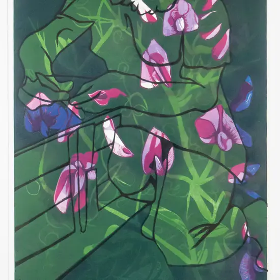 Manu Berry - framed woodcut 1/3 "Spring" H-560 W-400