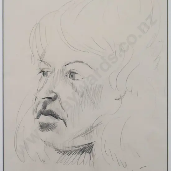 Trevor Moffitt - framed pencil - portrait (framing needs attention) H-330 W-270