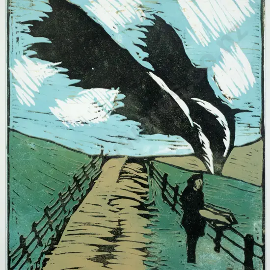 Manu Berry - framed woodcut 2/3 "Sandymount Rd" H-300 W-240