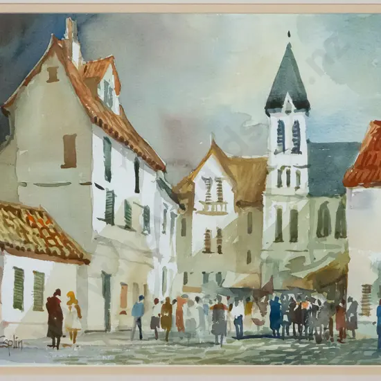 Clark Esplin - framed watercolour "Vodice, Yugloslavia" H-260 W-360