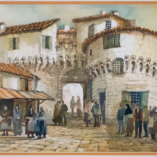 Clark Esplin - framed watercolour "La Vigills Porte,Le Puy" H-270 W-350