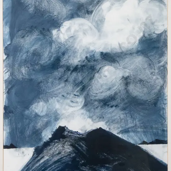 unsigned - framed lithograph - clouds and mountains H-720 W-510