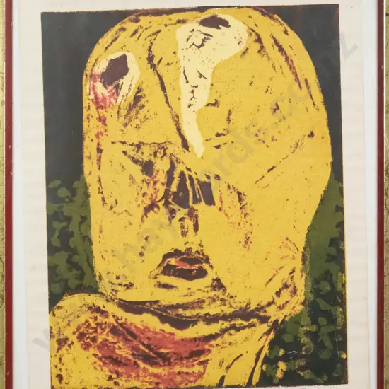 Graham Smith 1974  - framed silk screen 3/10 "Old Head" H-400 W-300 (warping, aging, frame needs attention)